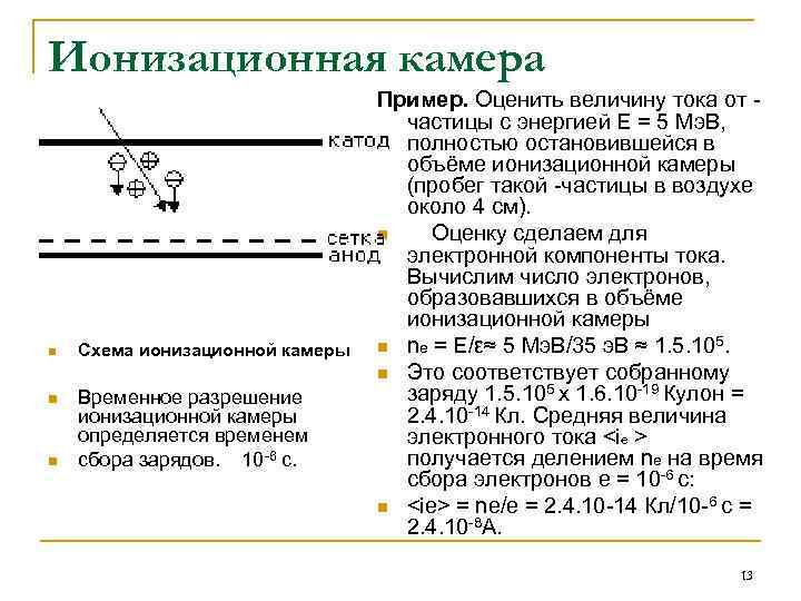 Ионизационная камера n Схема ионизационной камеры n Временнoе разрешение ионизационной камеры определяется временем сбора