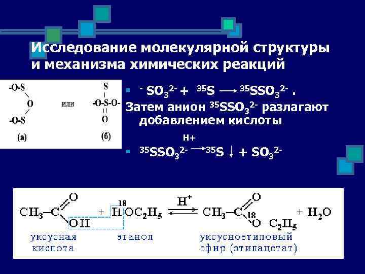 Исследование молекулярной структуры и механизма химических реакций 35 SSO 2 -. SO 32 -