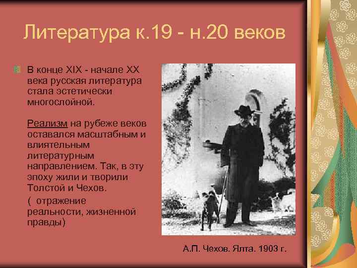 Литература к. 19 - н. 20 веков В конце XIX - начале XX века