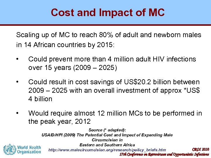 Cost and Impact of MC Scaling up of MC to reach 80% of adult