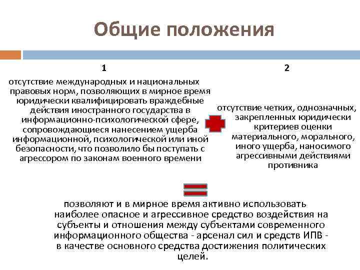 Общие положения 2 1 отсутствие международных и национальных правовых норм, позволяющих в мирное время