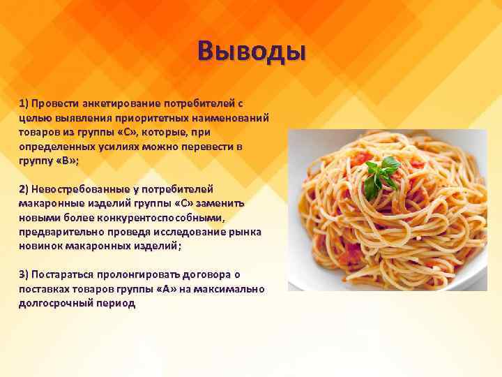 Выводы 1) Провести анкетирование потребителей с целью выявления приоритетных наименований товаров из группы «С»