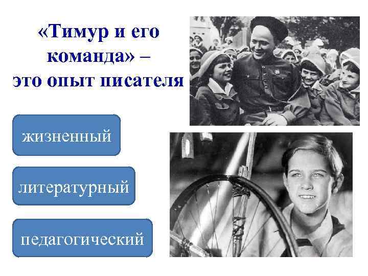  «Тимур и его команда» – это опыт писателя жизненный литературный педагогический 