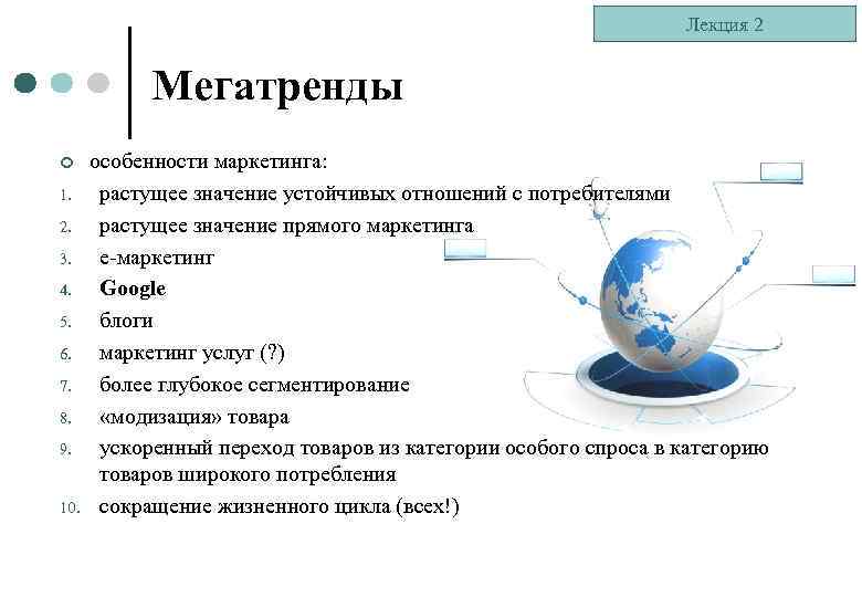 Лекция 2 Мегатренды ¢ 1. 2. 3. 4. 5. 6. 7. 8. 9. 10.