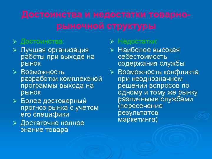 Достоинства и недостатки товарнорыночной структуры Ø Ø Ø Достоинства: Лучшая организация работы при выходе