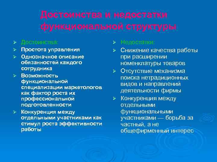 Достоинства и недостатки функциональной структуры Ø Достоинства: Простота управления Ø Однозначное описание обязанностей каждого