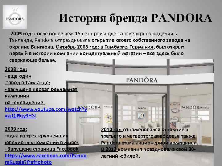 История бренда PANDORA 2005 год: после более чем 15 лет производства ювелирных изделий в