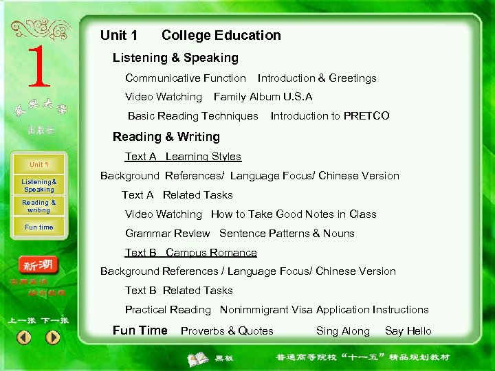 Unit 1 College Education Listening & Speaking Communicative Function Video Watching Introduction & Greetings