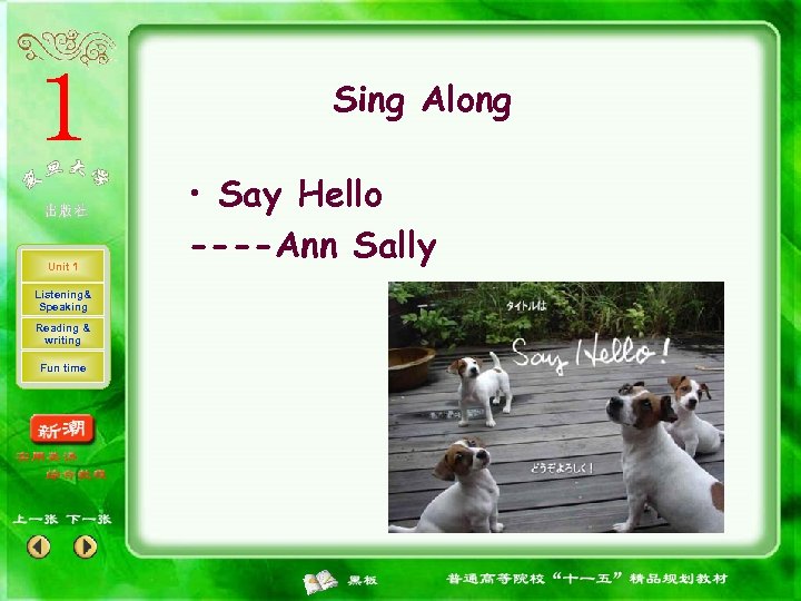 Sing Along Unit 1 Listening& Speaking Reading & writing Fun time • Say Hello