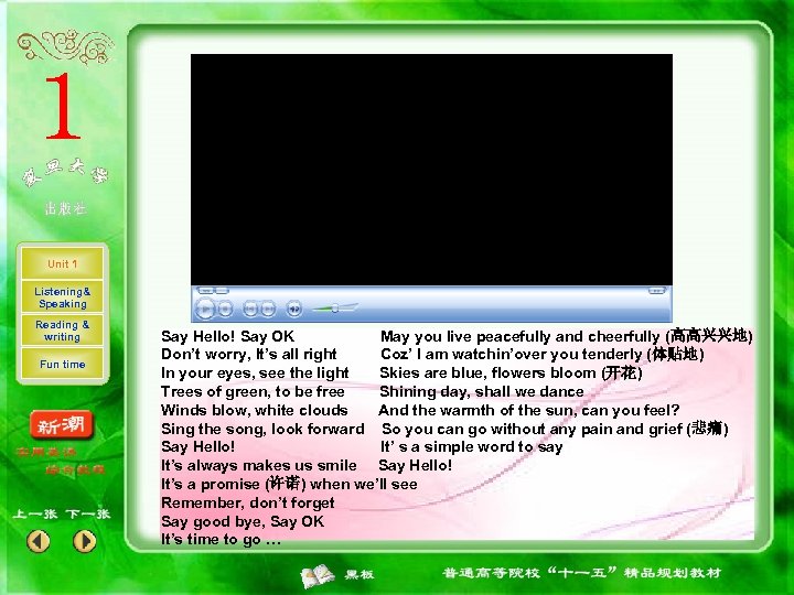 Unit 1 Listening& Speaking Reading & writing Fun time Say Hello! Say OK May