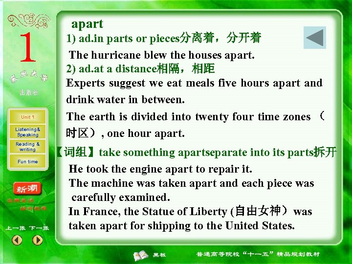 apart Unit 1 Listening& Speaking Reading & writing Fun time 1) ad. in parts