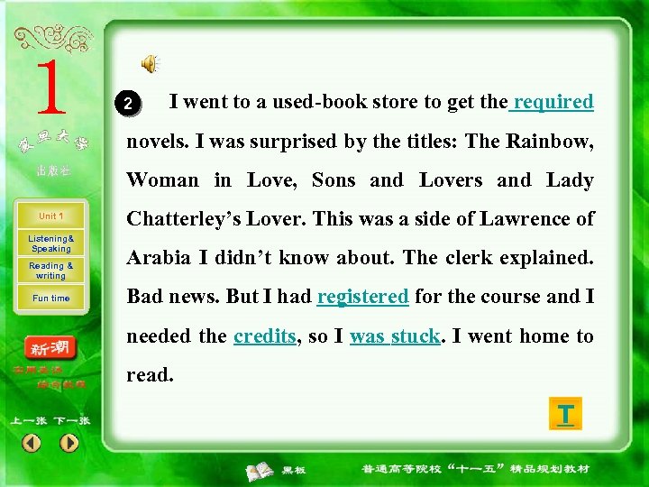 2 I went to a used-book store to get the required novels. I was