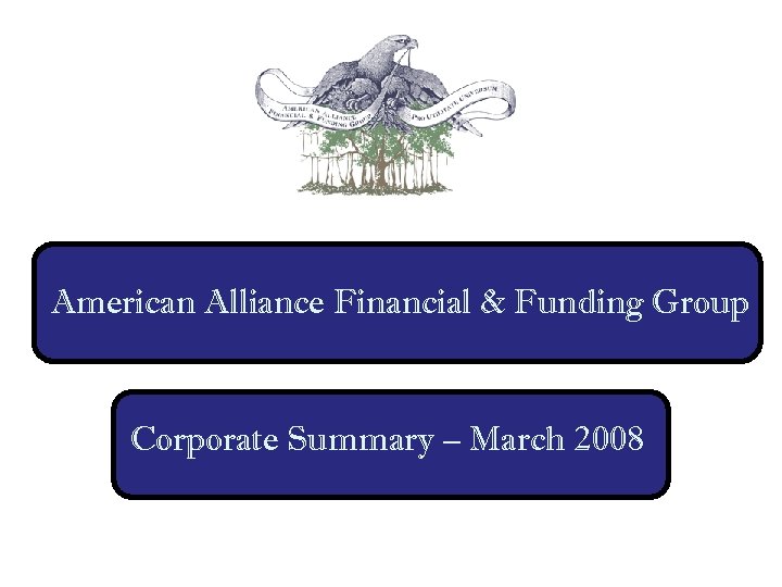 American Alliance Financial & Funding Group Corporate Summary – March 2008 