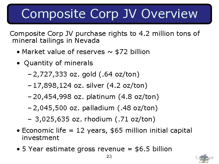 Composite Corp JV Overview Composite Corp JV purchase rights to 4. 2 million tons