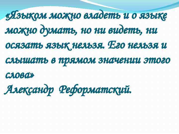  «Языком можно владеть и о языке можно думать, но ни видеть, ни осязать