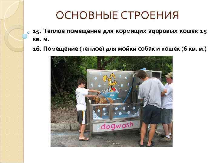 ОСНОВНЫЕ СТРОЕНИЯ 15. Теплое помещение для кормящих здоровых кошек 15 кв. м. 16. Помещение