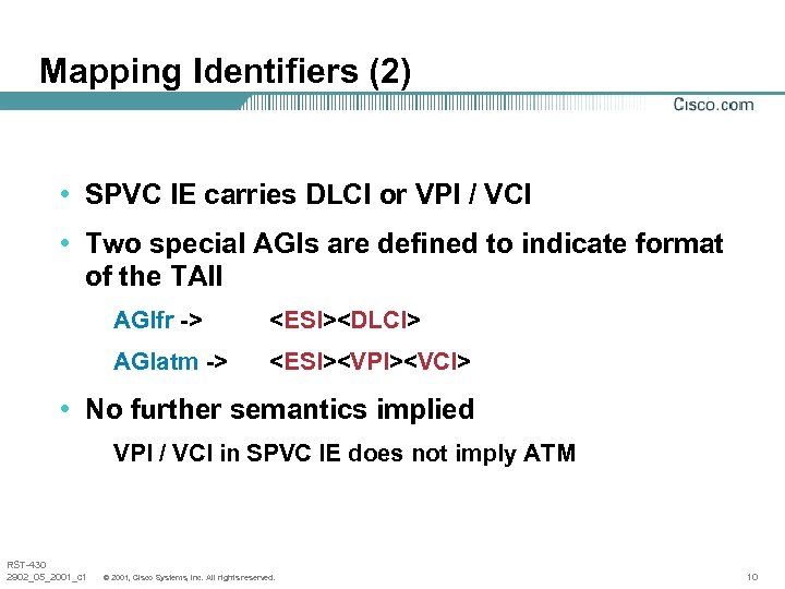 Mapping Identifiers (2) • SPVC IE carries DLCI or VPI / VCI • Two