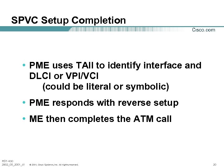 SPVC Setup Completion • PME uses TAII to identify interface and DLCI or VPI/VCI