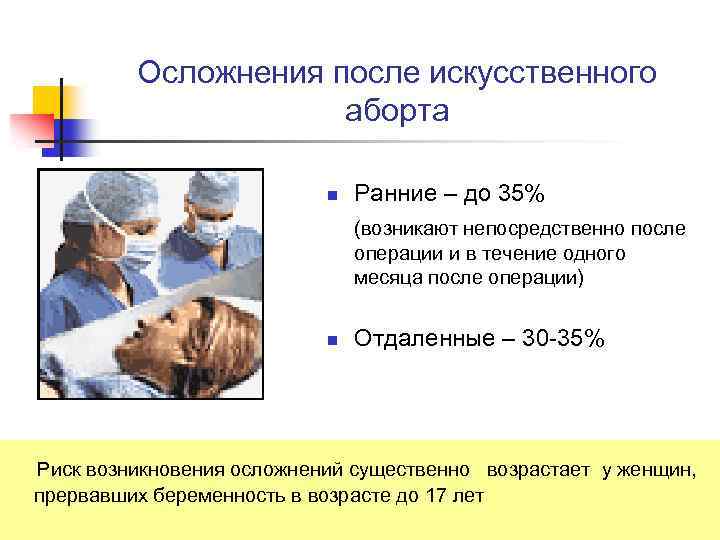 Осложнения после искусственного аборта n Ранние – до 35% (возникают непосредственно после операции и