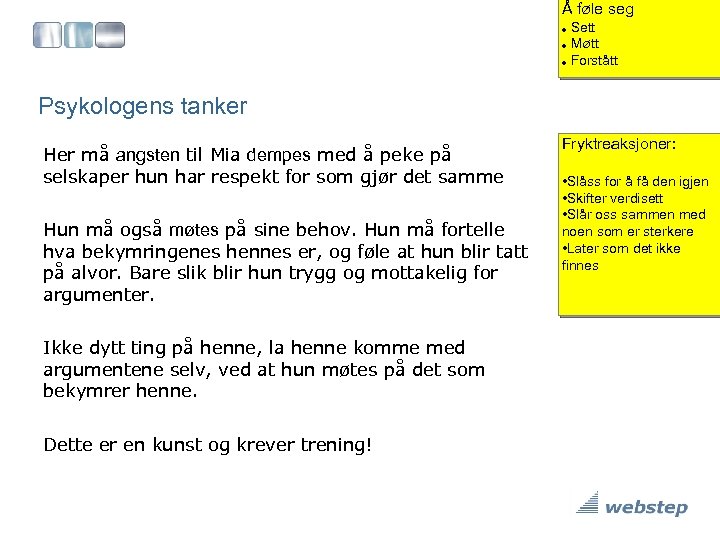 Å føle seg Sett l Møtt l Forstått l Psykologens tanker Her må angsten