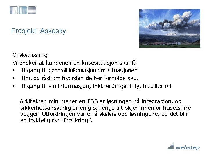 Prosjekt: Askesky Ønsket løsning: Vi ønsker at kundene i en krisesituasjon skal få •