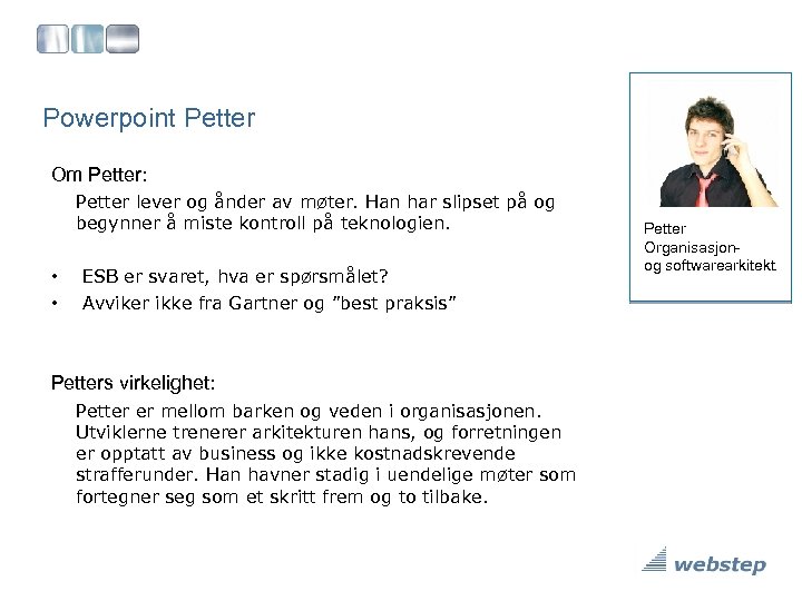 Powerpoint Petter Om Petter: Petter lever og ånder av møter. Han har slipset på