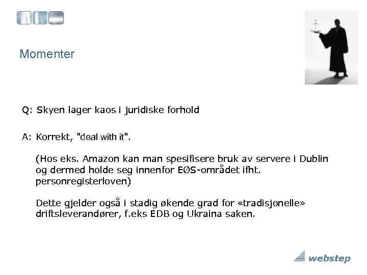 Momenter Q: Skyen lager kaos i juridiske forhold A: Korrekt, 