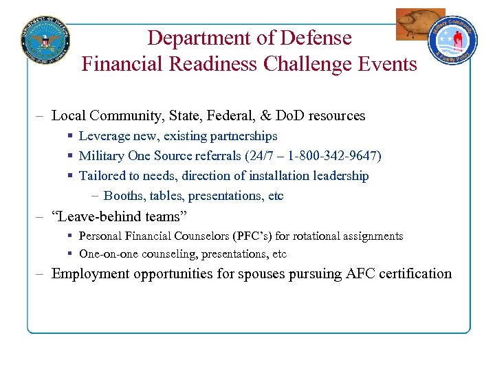 Department of Defense Financial Readiness Challenge Events – Local Community, State, Federal, & Do.