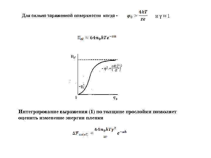 Для сильно заряженной поверхности когда - иγ≈1 Интегрирование выражения (1) по толщине прослойки позволяет