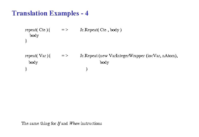 Translation Examples - 4 repeat( Cte ){ body } = > Jr. Repeat( Cte