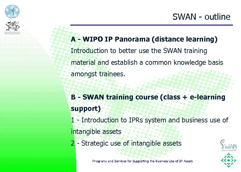 SWAN - outline A - WIPO IP Panorama (distance learning) Introduction to better use