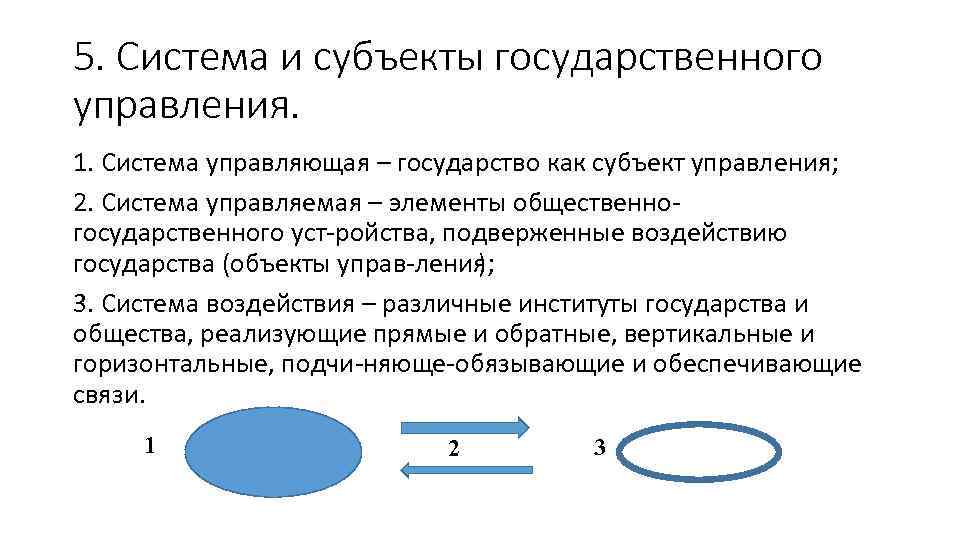 5. Система и субъекты государственного управления. 1. Система управляющая – государство как субъект управления;