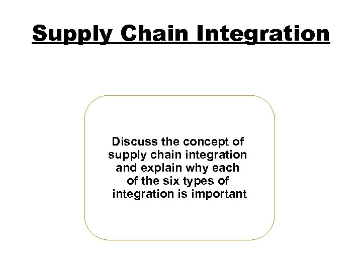 Supply Chain Integration Discuss the concept of supply chain integration and explain why each