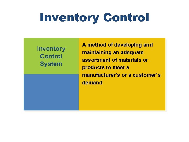 Inventory Control System A method of developing and maintaining an adequate assortment of materials