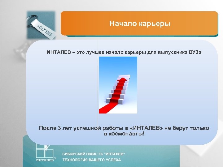 Начало карьеры ИНТАЛЕВ – это лучшее начало карьеры для выпускника ВУЗа После 3 лет