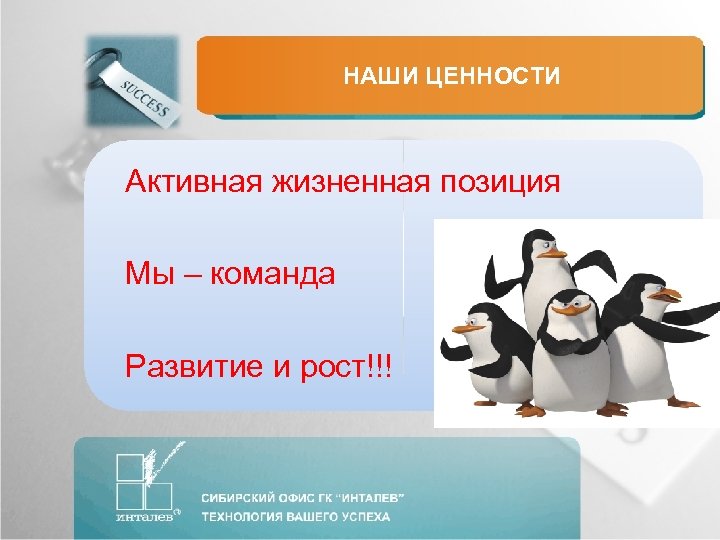 НАШИ ЦЕННОСТИ Активная жизненная позиция Мы – команда Развитие и рост!!! 