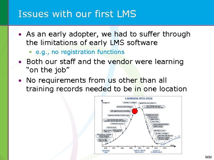 Issues with our first LMS • As an early adopter, we had to suffer