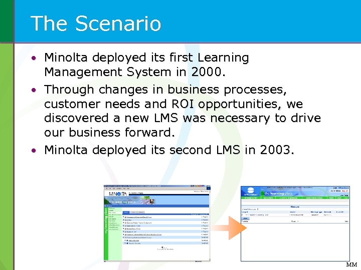 The Scenario • Minolta deployed its first Learning Management System in 2000. • Through