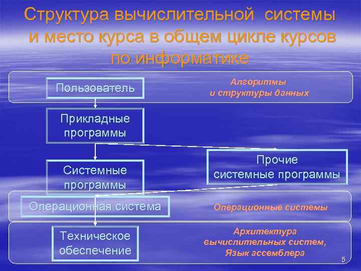 Структура вычислительной системы и место курса в общем цикле курсов по информатике Пользователь Алгоритмы