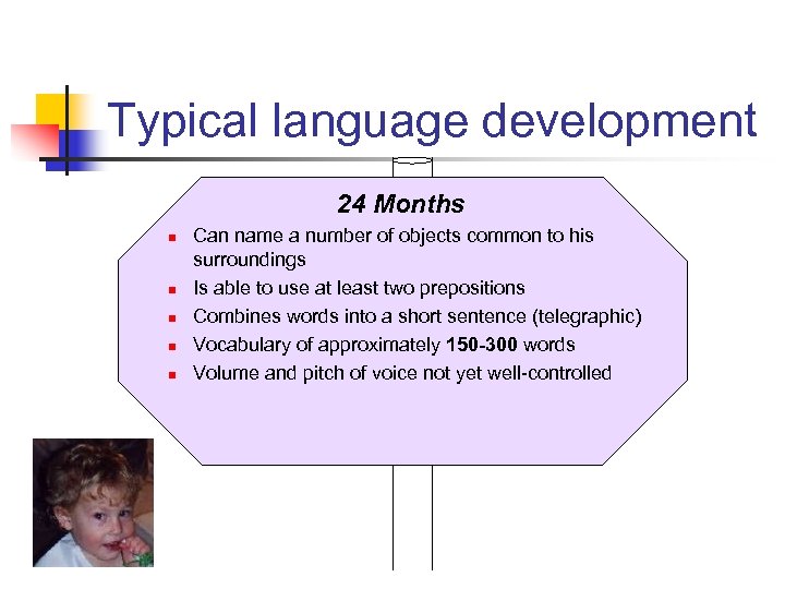 Typical language development 24 Months n n n Can name a number of objects