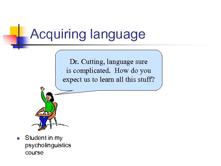 Acquiring language Dr. Cutting, language sure is complicated. How do you expect us to