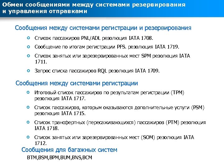 Обмен сообщениями между системами резервирования и управления отправками Сообщения между системами регистрации и резервирования