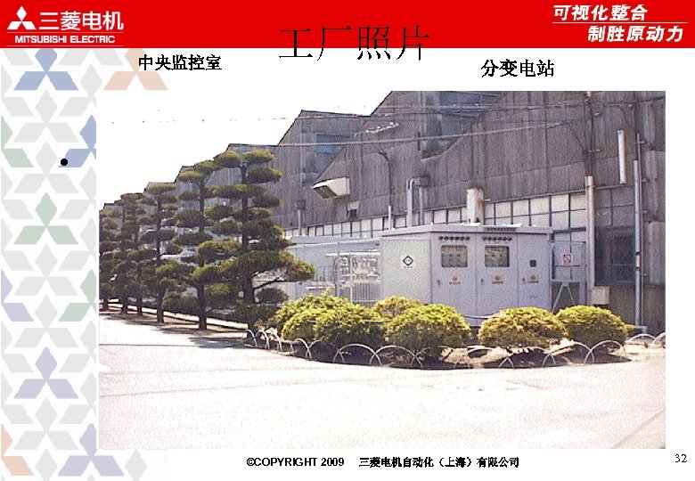 中央监控室 厂照片 分变电站 • 　 ©COPYRIGHT 2009 三菱电机自动化（上海）有限公司 32 