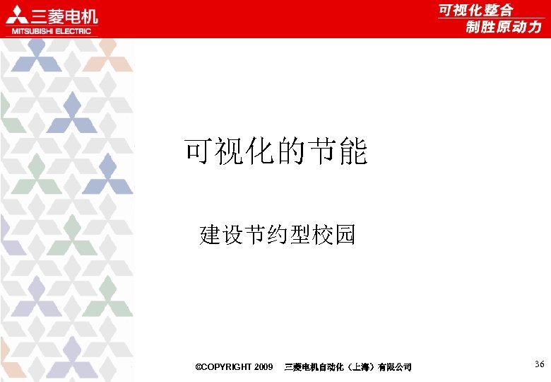 可视化的节能 建设节约型校园 ©COPYRIGHT 2009 三菱电机自动化（上海）有限公司 36 