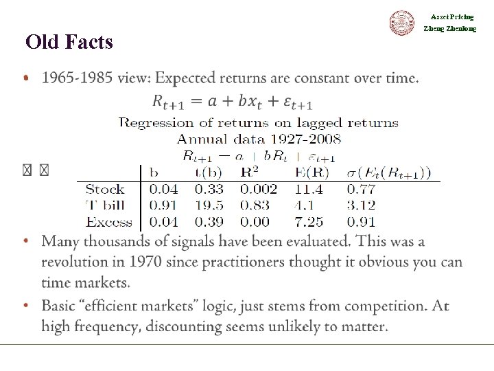 Asset Pricing Old Facts • Zheng Zhenlong 