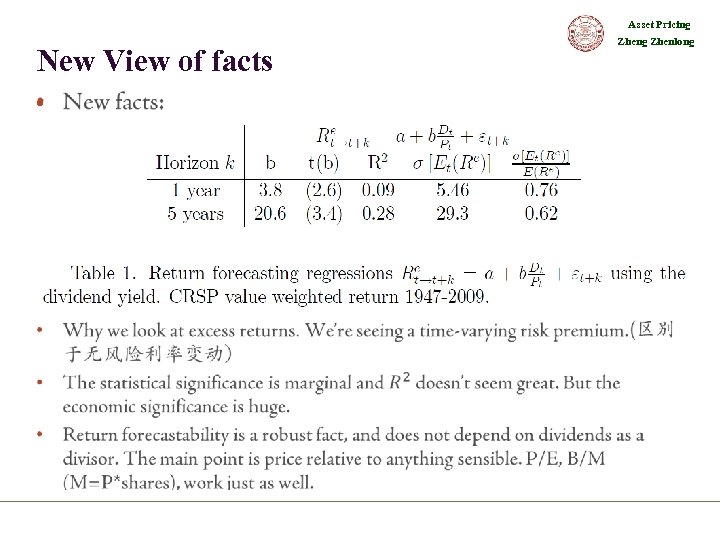 Asset Pricing New View of facts • Zheng Zhenlong 