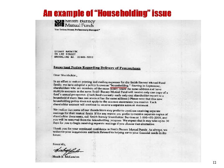 An example of “Householding” issue 12 