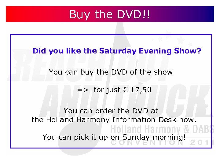 Buy the DVD!! Did you like the Saturday Evening Show? You can buy the
