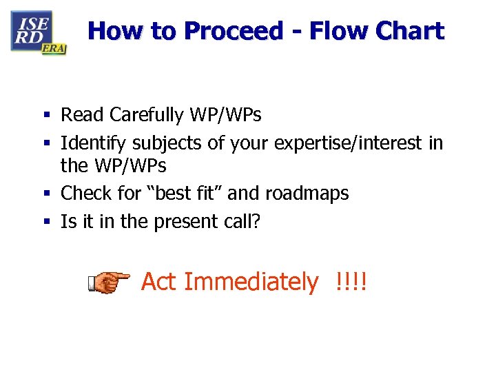 How to Proceed - Flow Chart § Read Carefully WP/WPs § Identify subjects of