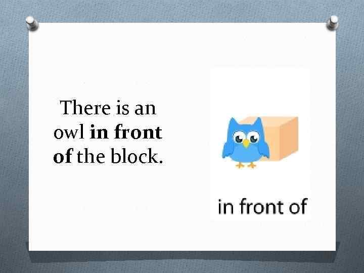 There is an owl in front of the block. 